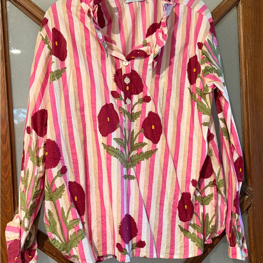 Vibrant Floral Striped Blouse
